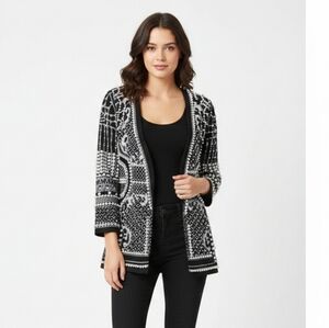 Bella Barnett Black Embellished Beaded Open Front Jacket Size S